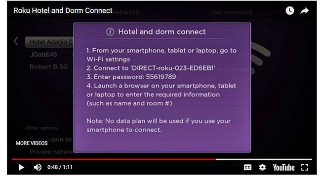 Roku Hotel and Dorm Connect -näytön kehote