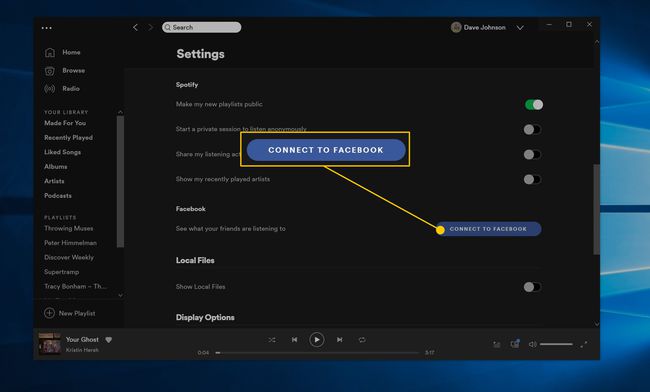 Yhdistä Facebookiin -painike Spotifyssa