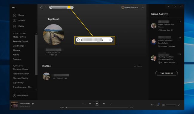 Spotifyn ystävien hakukenttä