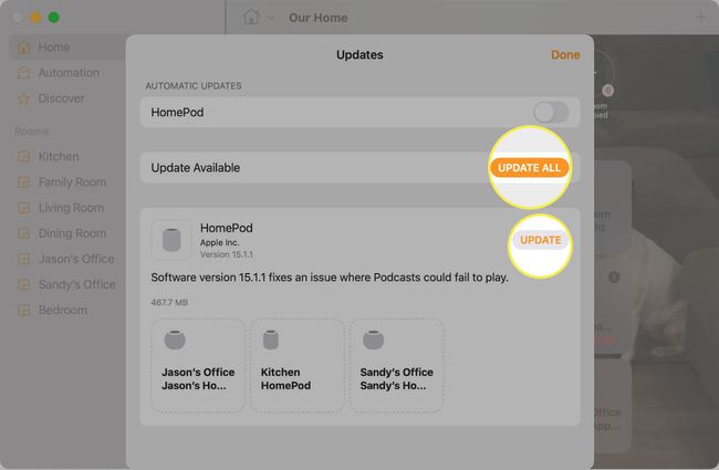 Päivitä ja päivitä Kaikki valittuna Mac Home -sovelluksessa