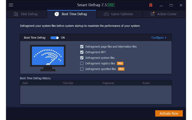 Eheytä Smart Defrag Käynnistysaika -välilehti