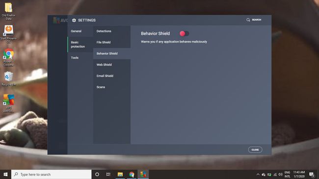 Behavior Shield -välilehti AVG AntiVirusissa