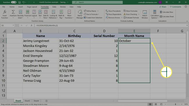 VLOOKUP-kaavan tulosten täyttäminen sarakkeeseen