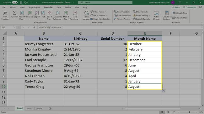 VLOOKUP-kaavan tulokset muunnetuilla sarjanumeroilla