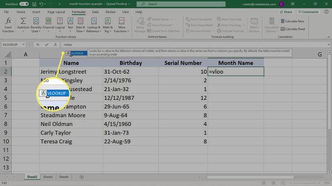 Syötä VLOOKUP-toiminto Exceliin muuntaaksesi sarjanumerot kuukausien nimiksi