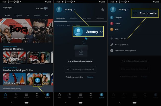 Ohjeet Amazon-videoprofiilin luomiseen mobiililaitteella.