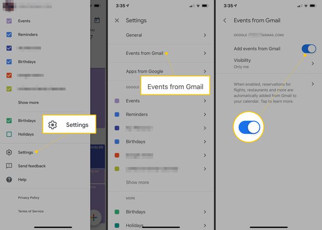 Asetukset, Tapahtumat Gmailista, ota käyttöön Gmail for iOS -asetukset