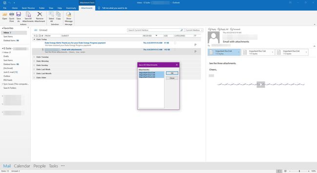 3 tallenna sähköpostin liitteet Outlookiin.