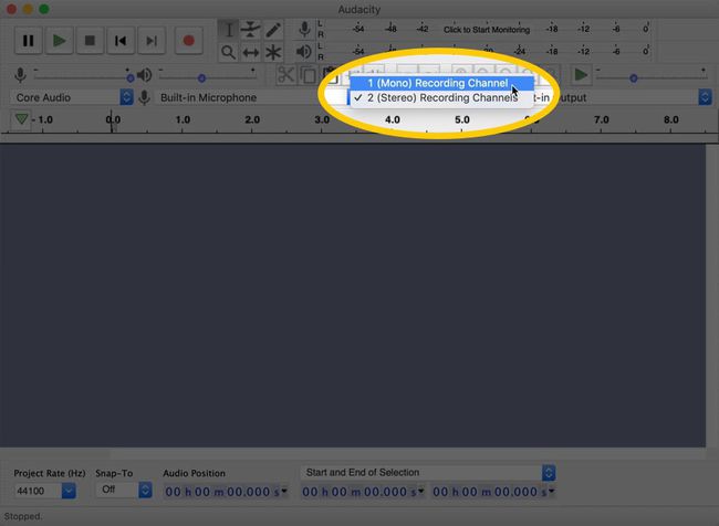 Recording channels selection in Audacity software