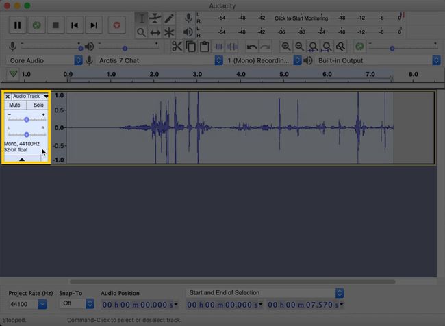 Selecting the audio track in Audacity