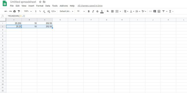 ROUNDDOWN-toiminto Google Sheetsissa