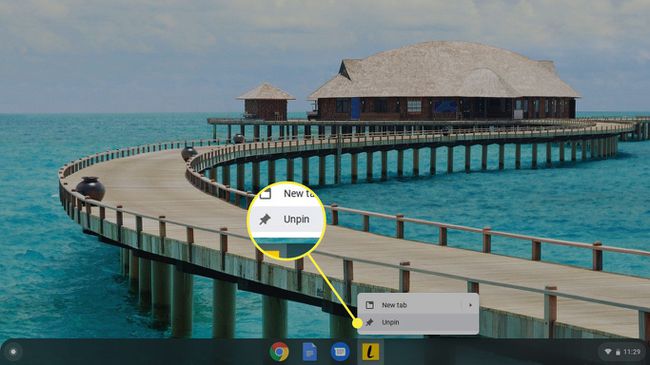Unpin-komento Chromebookin pikakuvakkeelle