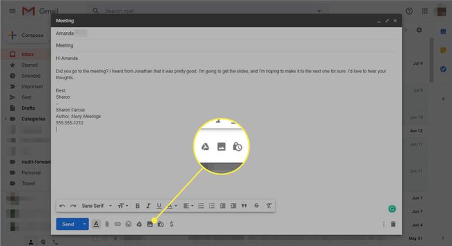 Lisää valokuva -painike Gmail-viestissä