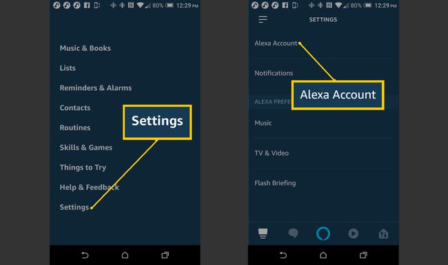 Alexa App Valitse Asetukset Alexa-tili