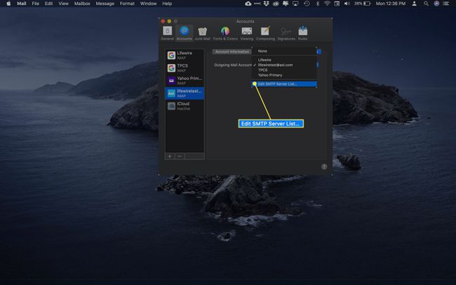 Muokkaa SMTP-palvelinluetteloa Mailissa.