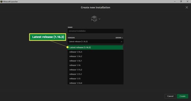 Valitse Minecraftin versio, jota haluat pelata.
