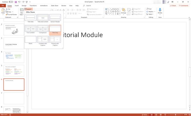 MS PowerPoint -esitys asetteluvaihtoehdoilla