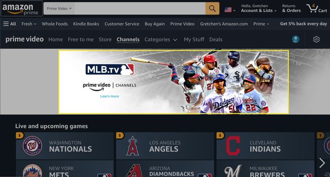 Amazon Prime Video -kanavat, joissa MLB.TV on korostettuna