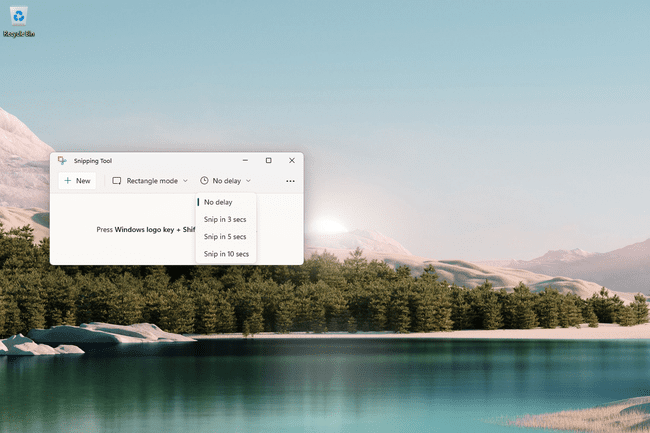 Snipping Tool viivästetty kuvakaappausasetukset.