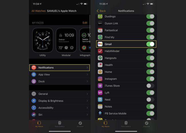 Ota Gmail-ilmoitukset käyttöön Apple Watch -sovelluksessa.