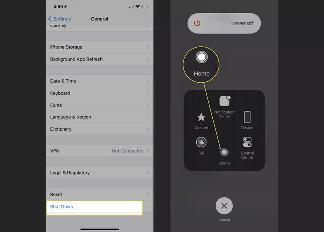 Assistive Touch -ominaisuuden käyttäminen iPhonen sammuttamiseen.