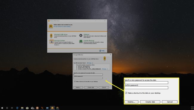 Aseta salasana, jota haluat käyttää levyn salaamiseen, ja valitse Luo levy