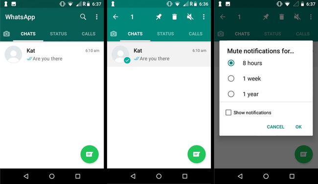 Kuinka mykistää keskustelut WhatsApp for Android -sovelluksessa.