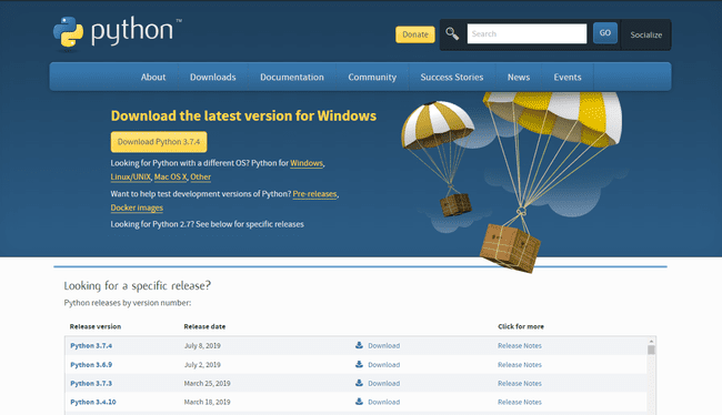 Pythonin Windowsin lataussivu