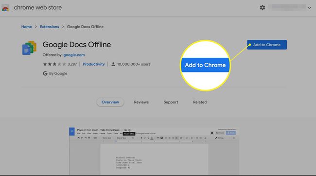 Lisää Google Docs Offline -laajennus Chromeen Chrome Web Storessa