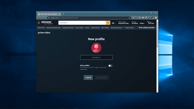 Kuvakaappaus Amazon Video -profiilin luomisesta.