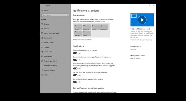 Ilmoitusasetukset Windows 10:ssä.