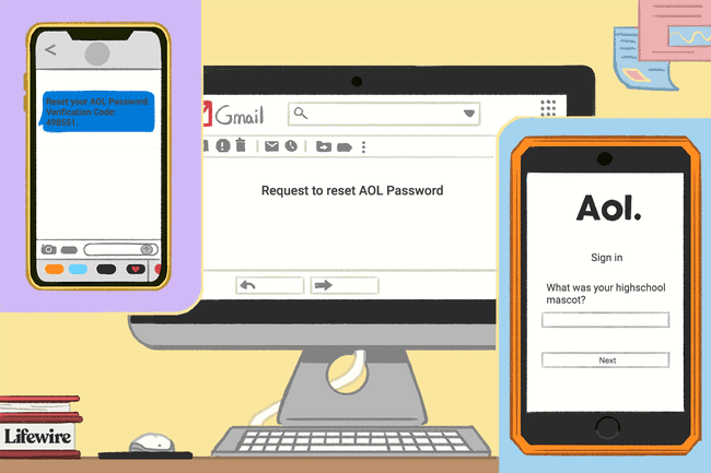 Kuva AOL-salasanan palautuspyynnöstä tietokoneella ja älypuhelimella