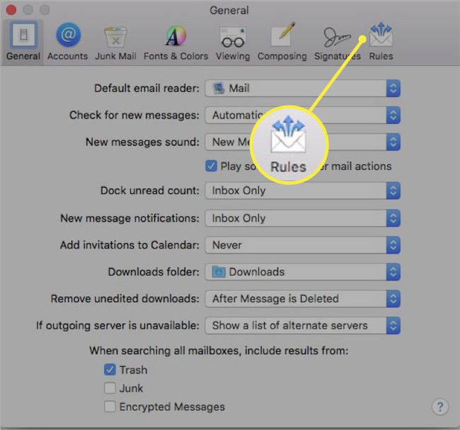 Valitse Apple Mailissa Säännöt-välilehti.