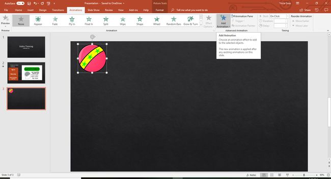 Kuvakaappaus PowerPoint Add Animation -ominaisuudesta.