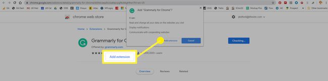 Vahvista, että haluat lisätä laajennuksen Chrome Web Storeen.