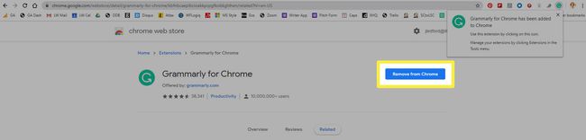 Asennuspainikkeen ulkoasu Chrome-laajennuksen asennuksen jälkeen.