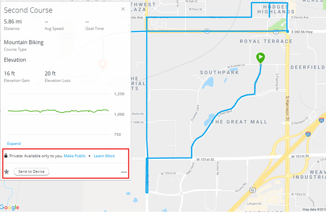 Kuvakaappaus Garmin Connect -kurssin jakovaihtoehdoista