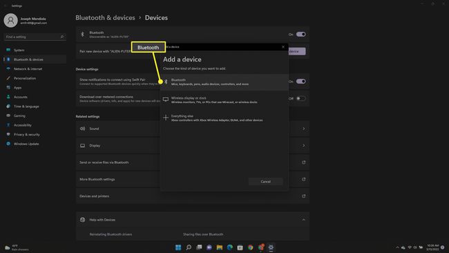 Bluetooth Windows 11:ssä Lisää laite -näyttö