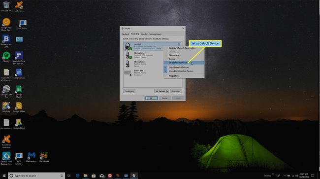 aseta oletusäänilaite Windows 10:ssä