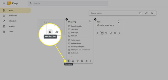 Muistuta minua -painike Google Keepissä