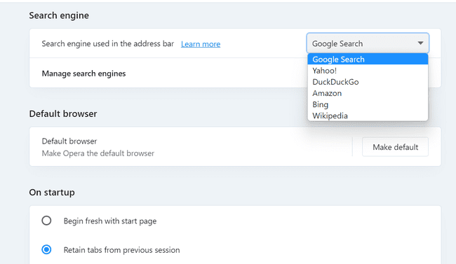 Opera-hakukoneen asetukset