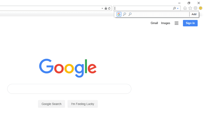 Google-hakuvaihtoehto Internet Explorerin hakupalkissa