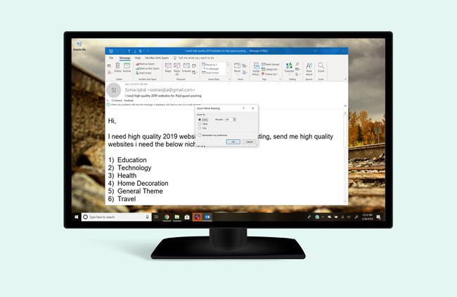 Windows 10:n Outlook näyttää Fonttikoko-valintaikkunan