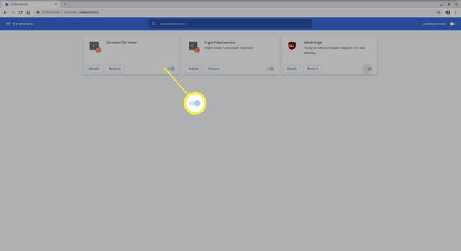 Mihin kytkin asetetaan Chrome-laajennuksen poistamiseksi käytöstä.