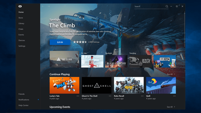 Oculus-sovellus PC:llä.