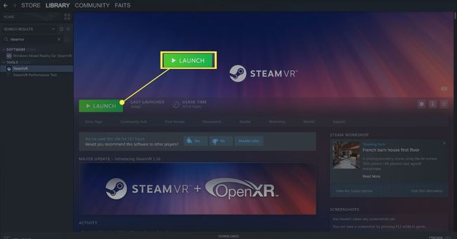 SteamVR:n kotipainike Steam-kirjastosta.