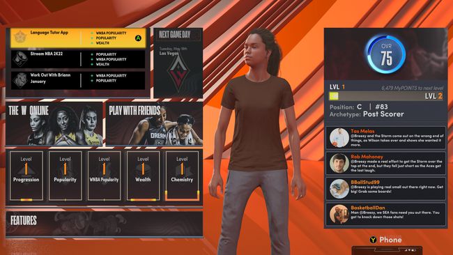 WNBA Character Stats -näyttö NBA 2K22:ssa