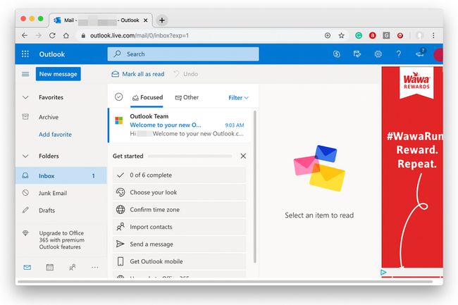 Outlook.com-sähköpostinäyttö selaimessa