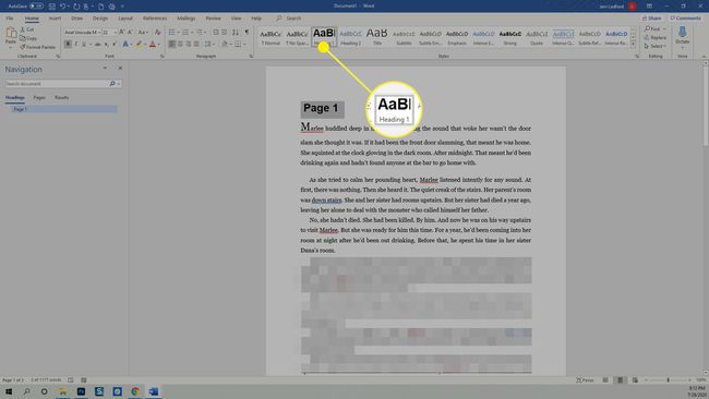 Otsikko 1 -vaihtoehto Microsoft Wordin Tyylit-valikossa.