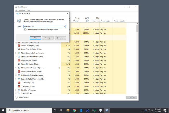 Levynhallintakomento Windows 10:n Task Managerissa